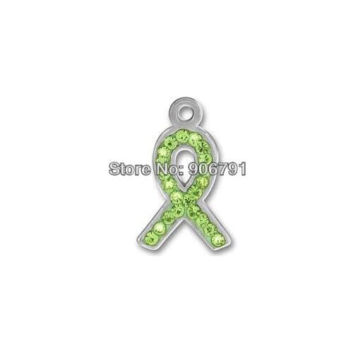 100PCS pewter lime green crystal ribbon charm(H105947)