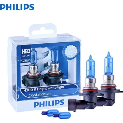 Philips Crystal Vision 9005 HB3 12V 65W P20d 9005CVSM 4300K Bright White Car Halogen Head Lamps Fog Light Bulbs (Twin Pack)