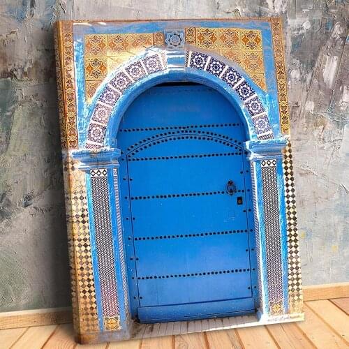 Blue Moroccan Door Art Painting Poster and Prints Canvas Wall Pictures for Living Room Home Decor No Frame