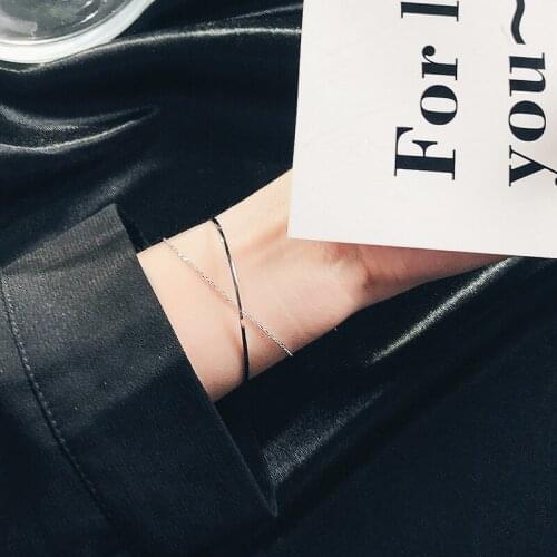 Real. 925 Sterling Silver Jewelry Double Rows Line Chain Cuff Bangle Bracelet Tassel charms C-S4668