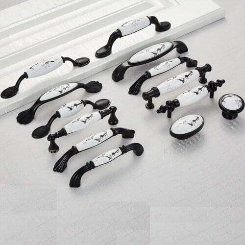 Black Ivory White Kitchen Cabinet Pulls Zinc Alloy Ceramic Drawer Cupboard Handles Nordic Style Flower Closet Furniture Hardware