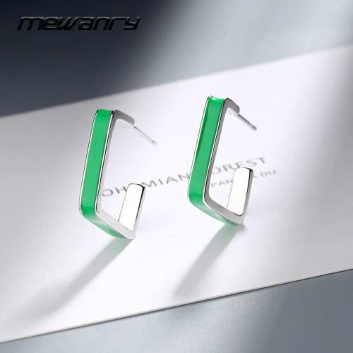Mewanry 925 Sterling Silver Stud Earrings for Women Trend Elegant Creative Green Square Party Jewelry Birthday Gifts Wholesale
