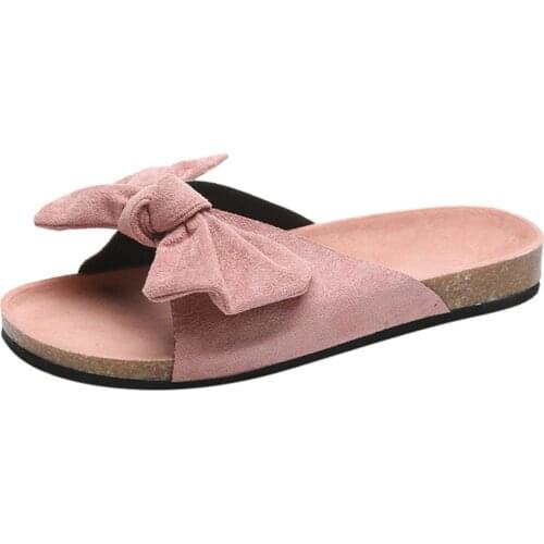 Womens Bow Tie Slippers 2020 Summer Fashion Lepard Slippers 35-43 Size Dress Home Slip On Comfortable Female Beach Slides