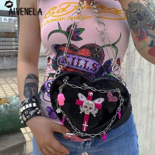 Harajuku Rock Skull Cross Heart Punk Bag Y2K Girls Gothic Streetwear PU Leather Bags AFC1290