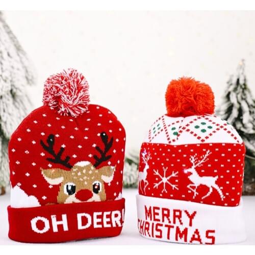 LED Colorful Light Hat Up Knitted Hat Warm Hat Xmas Illuminate Cartoon Patteren 2021 New Year Christmas LED Knitted Hat
