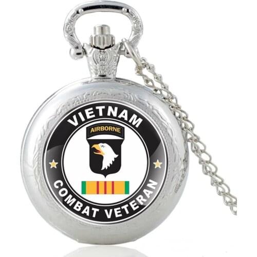 Airborne Combat Veteran Vintage Quartz Pocket Watch Men Women Charm Pendant Necklace Hours Clock Gifts