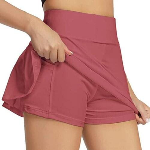 Women Pleated Sports Shorts Skirt Sports High Waist Three-point Pleated Sports Culottes with Double Pockets Plus Size