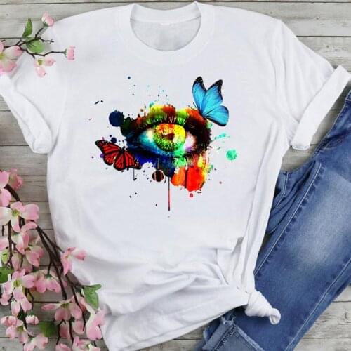 Women Graphic Butterfly Watercolor 90s Style Cartoon Fashion Summer Female Clothes Print Short Sleeve Tops Tees Tshirt T-Shirt