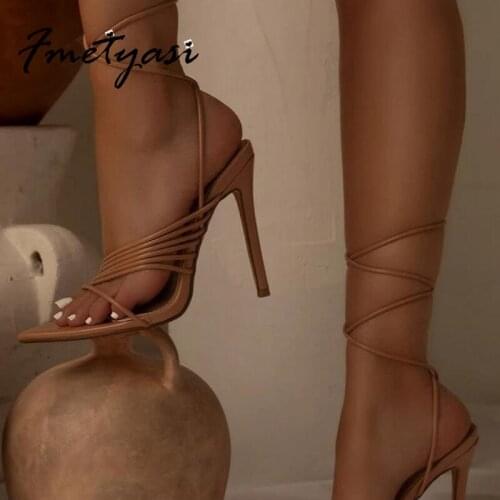 Heels Women 2021 Stiletto Sandals Summer New Gladiator Open Toe Rubber Cross Tie Strap Stripper Shoes Pumps Roman Wear-resistant