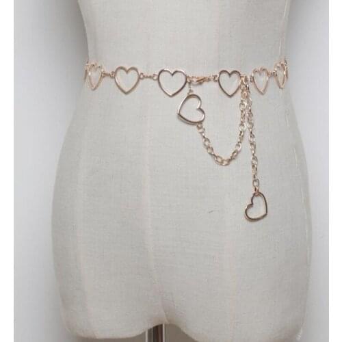 Women Fashion Heart Chain Belt 110cm Long Designer Tassel Fringe Chains Female Silver Gold Waist Dress Thin Metal Belts