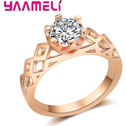 925 Sterling Silver CZ Stone Ring Jewelry Bague Femme Rose Gold Color 6 Claws Setting Crystal Wedding Women for Jewelry Hot Sale