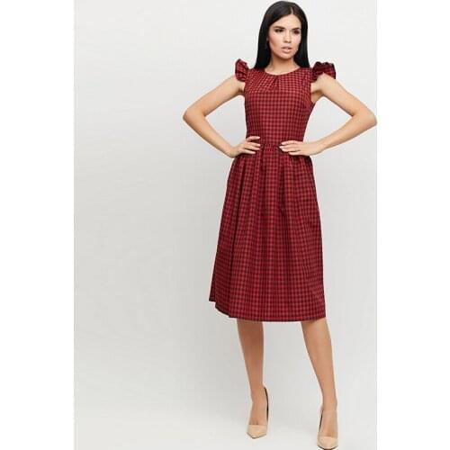 Women Vintage Plaid Printed Red A-line Party Dress Flare Sleeve O neck Casual High Street Dress 2021 Summer Fashion Women Dress