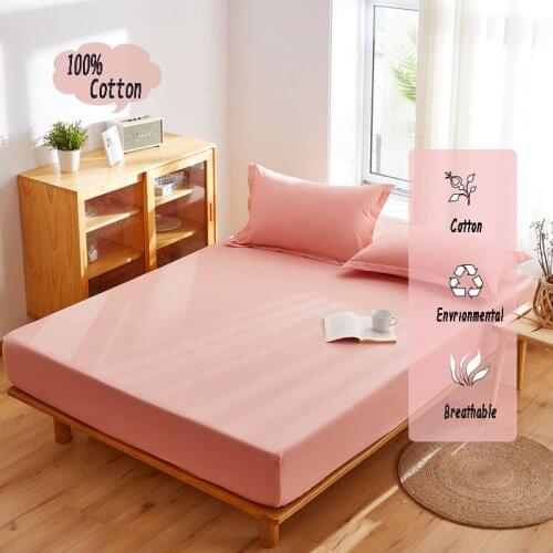 1 pc 100% Pure Cotton Fitted Bed Sheet Single Twin Double Queen King Size Bed Sheet with Elastic Bottom Sheet Cotton