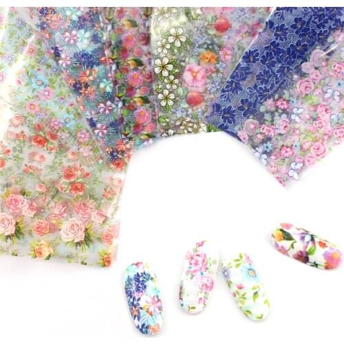10pc/Set Holographic Nail Foils Mix Flower Decal Nail Art Transfer Stickers Shinning Tips Manicure Decoration Wraps