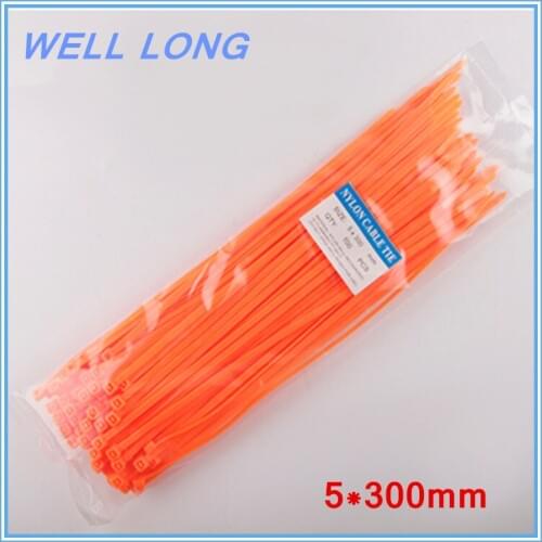 200pcs/lot 5*300mm Orange Self-Locking Nylon Wire Cable Zip Ties, Cable Ties