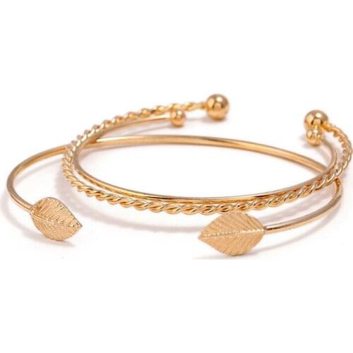 3pcs/set Gold Color Bracelet fashion simple personality leaves Metal Chain Bracelet Statement open bracelets Jewelry for women