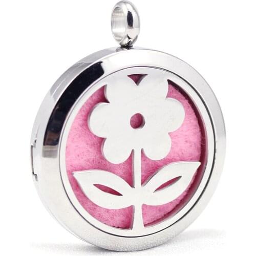 30mm 316L stainless steel family lovely flower design aroma aromatherapy essential oil diffuser necklace
