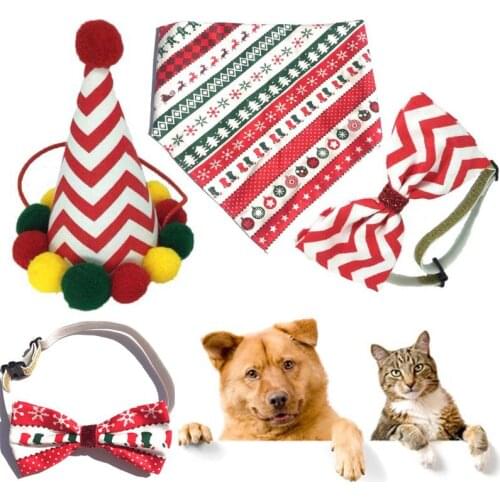4Pcs Christmas Dog Hat Bowtie Saliva Towel Set Pet Puppy Party Holiday Festival Costume Supplies Christmas Gift Dog Products C42