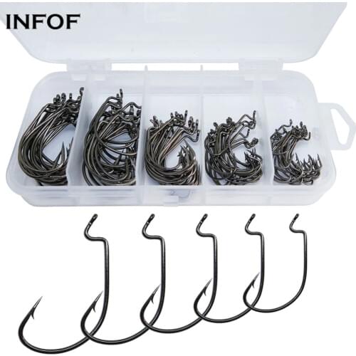 INFOF 50pcs/100pcs Fishing Hooks Kit Worm Hooks with Z Bend Dedicated Crank Soft Bait Jig Sharp Fishhook for Feeder Carp Fishing