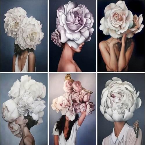 5D DIY Diamond Painting Woman Full Square Round Resin Diamond Embroidery Flower Mosaic Portrait Rhinestones Pictures Home Decor