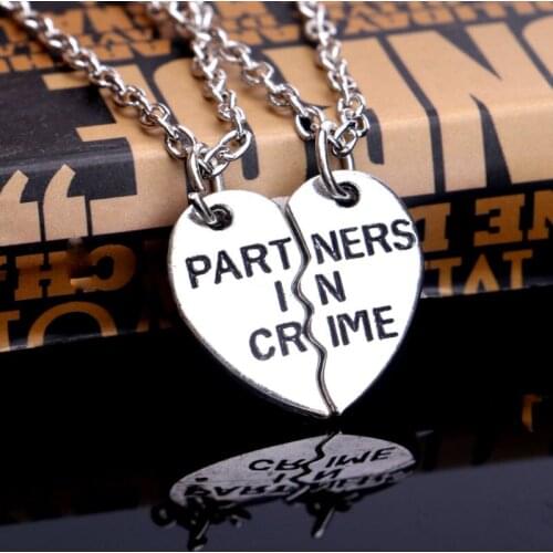 Bespmosp 24PCS/Lot Wholesale Celebrity Best Friend Necklace 2Parts Broken Heart"Partners In Crime"Trendy Pendant Necklaces Gift
