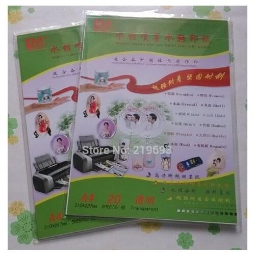 Color inkjet clear/transparent water slide decal transfer printing paper 20 pcs A4