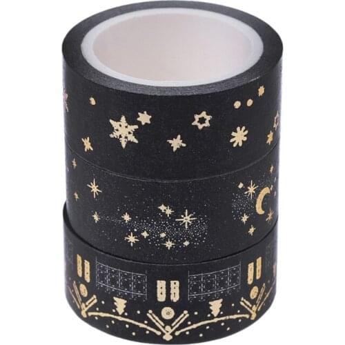 Black Moon Stars Paper Sticky Adhesive Sticker Decorative Washi Tape 1.5cm x 5m PXPA