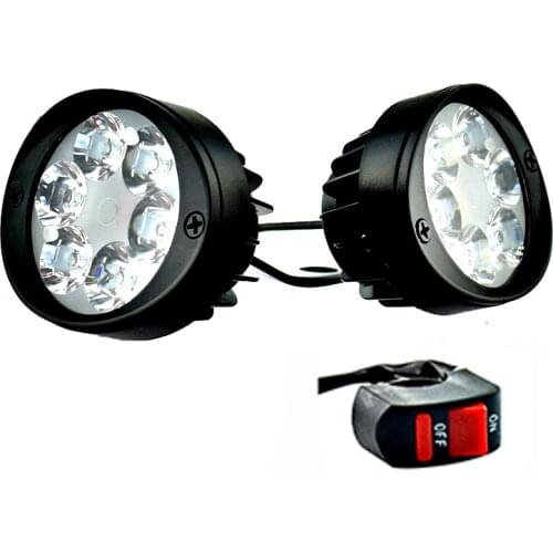 2PCS Motorcycle Spotlight Headlights 12V LED 3000LM Moto Side Mirror Lights Motorbike Driving Headlamps Spot Work Lamp W/ Switch