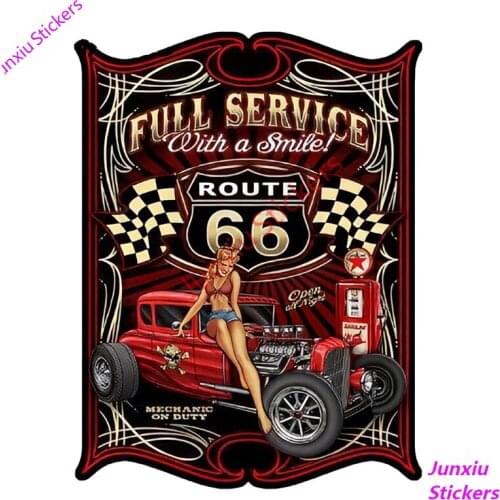 Hot Girl Texaco Full Service with A Smile Route 66 Hot Rod Pinup Girl Car Sticker Decal Scratch-Proof Exterior Decor PVC13x10cm