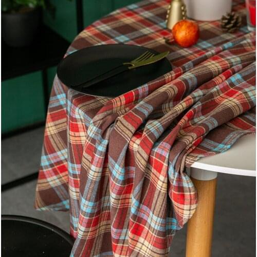 Christmas Printed Decorative 50%Cotton Linen Round Tablecloth With Oilproof Thick Rectangular Dining Table Cover