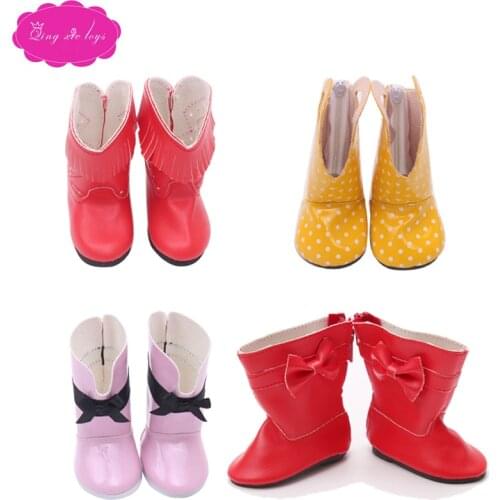 Doll shoes Red yellow purple black lovely winter boots PU fabric fit 18 inch American dolls Girl and 43 cm baby dolls s38