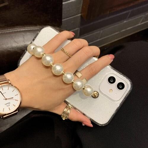 Cute Pearls Strap Wrist Chain Phone Cases for iPhone 12ProMax 12mini 11 Promax XSMAX 7 8 Plus SE 2020 Hang Chian Glitter Cover