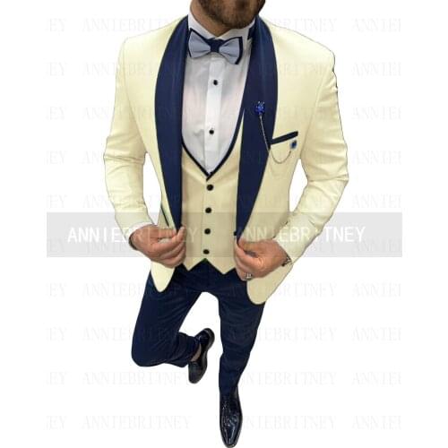 Fashion Wedding Suit For Men Light Yellow Shawl Lapel Blazer Pants Slim Fit Custom Made Formal Best Man Party Tuxedo Set 3 Piece