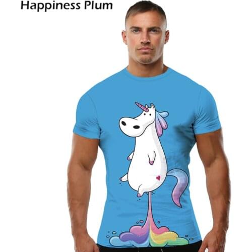 KYKU Unicorn Tshirt Men Animal T Shirt Funny T Shirts Rainbow Horse 3d Print T-shirt Hip Hop Tee Cool Blue Mens Clothing 2018