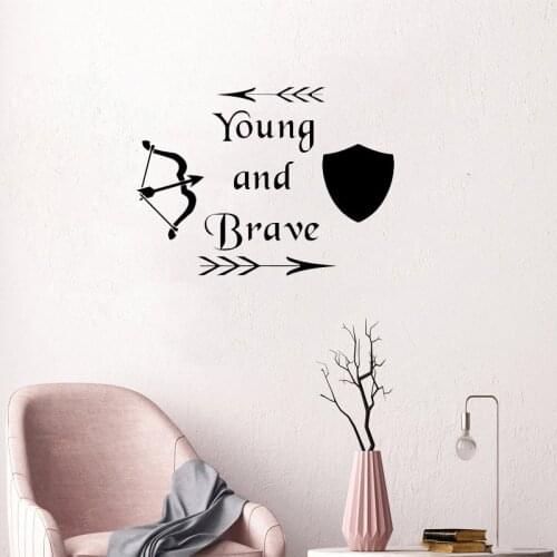 Young And Brave Quote Wall Sticker Vinyl Art Removable Poster Mural Arrow Rustic Creative Decoration For Bedroom Decals LX160