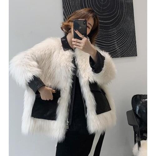 2021 New Woman Faux Fur Fleece Warm Coat Female Autumn Winter Overcoat Plush Jackets Ladies Patchwork Plush Mujer Chaqueta Q54