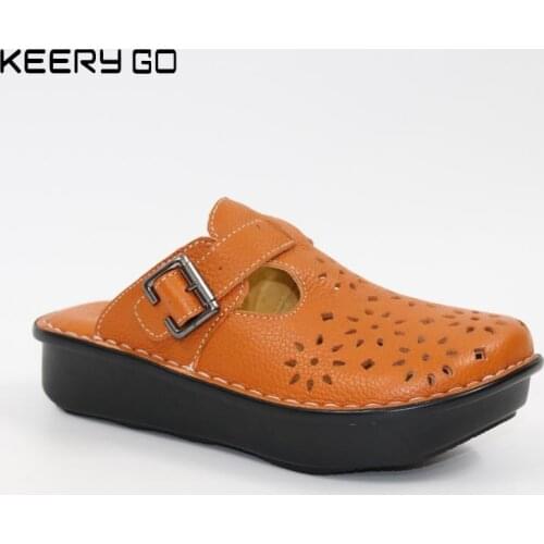 NEW factory outlet Thick soled shoes Hollow sandals The comfort of leather shoes Hand-made Slip on Cut-outs Platform Shoes