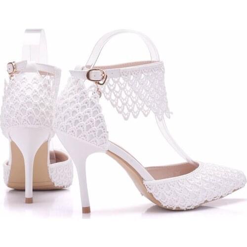 New Fashion high heels women pumps Breathable Hollow Lace Pointed Toe Thin Heels 9.5CM sexy Party prom wedding shoes