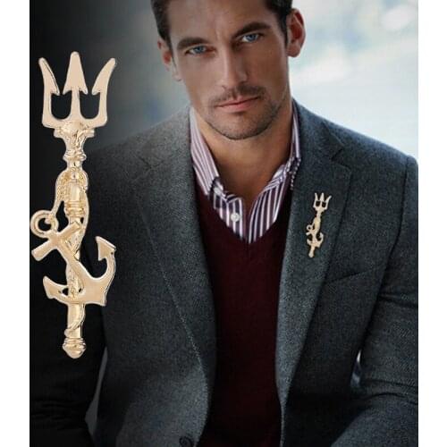 New Arrival Brooch Bristish Style Trident Shape Enamel Pins for Men Suit Trinket England Retro Safe-pin Design Party Jewelry
