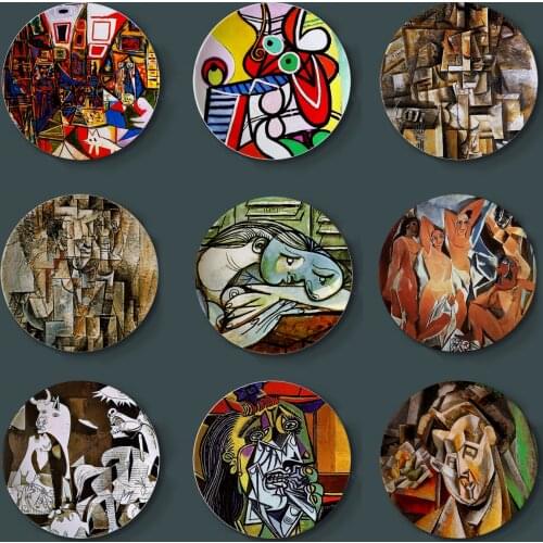 New Spanish Picasso Painting Plates for Home Wall Decor Abstract Watercolor Desk Display Ceramic Craft Round Colorful Plate