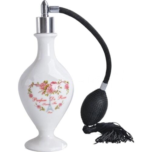 Paris Eiffel Tower Parfum De Roses Savon Fin Art Luxury Vintage Refillable Ceramic Perfume Bottle Bulb With Tassel Spray Atomize