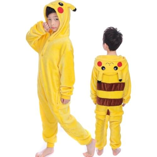 Kids Kigurumi Animal Pajams Sets for Boys Girls Winter Pikacuh Koala Onesie Flannel Warm Pyjamas Anime Cosplay Costume Nightwear