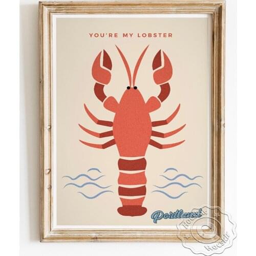 Maine Portland Travel City Publicity Poster, You Are My Lobster Color Block Prints, Seafood Langouste Vintage Canvas Painting