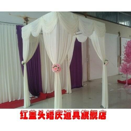 Luxurious wedding supplys ivory white square canopy chuppah arbor drapery with swag wedding fabric decoration