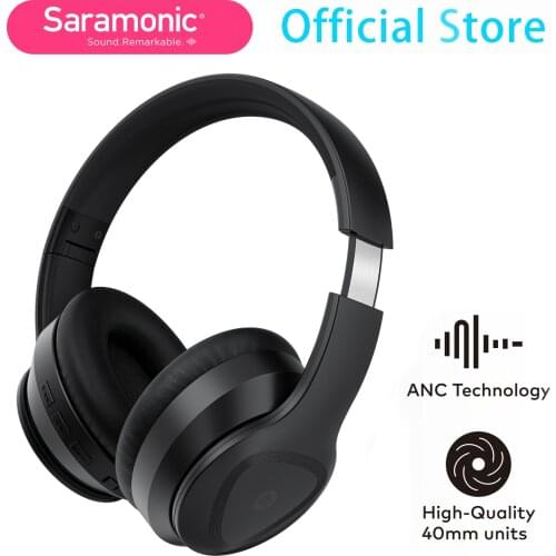 Saramonic SR-BH600 NoiseWall Wireless Active Noise-Cancelling Bluetooth Headphones High Quality Bass for PC Smartphone Computer