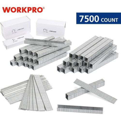 WORKPRO 7500-Count Heavy Duty T50 Staples and Brad Nails Combo Kit With Chisel Point Zinc-plated Steel Staples