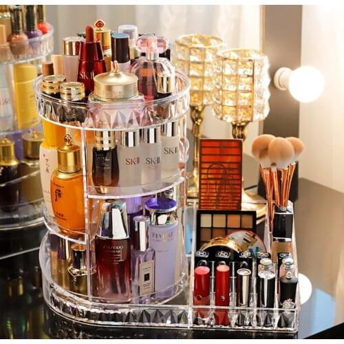 360° Rotating Cosmetic Storage Box Detachable Makeup Storage Rack Shelf Skin Care Lipstick Holder Bathroom Display Organizer