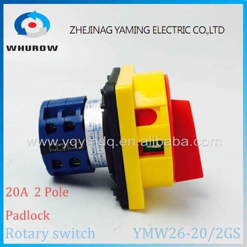LW26 YMW26-20/2GS Rotary switch 2 postion OFF-ON 690V 20A Padlock 2 poles 8 terminals main switch emergency stop silver contact