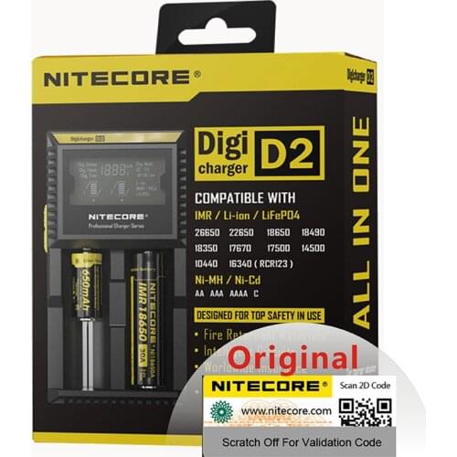 Original Nitecore D2 Battery Charger LCD Smart Charging for 18650 14500 16340 26650 A AA AAA Batteries 12V Charger Best Quality