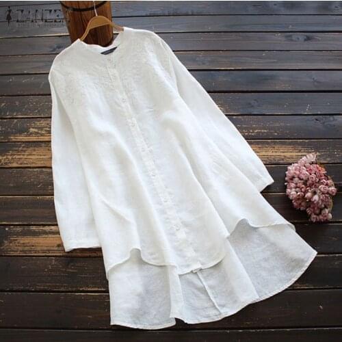 Kaftan Womens Asymmetrical Blouses ZANZEA 2021 Embroidery Shirts Casual Long Sleeve Blusas Female Button Chemise